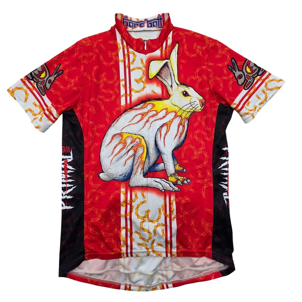 Primal Wear Hare Ball Cycling Jersey Mens Large Red Rabbit Graphic Short Sleeve